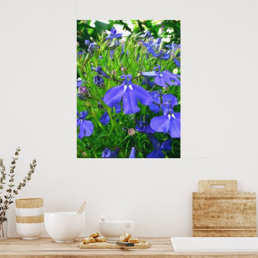 blauwe bloemen poster (Keuken)