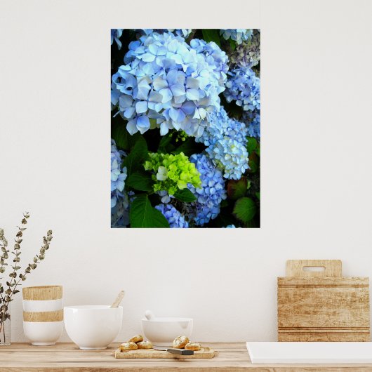 Blauwe bloemen poster (Keuken)