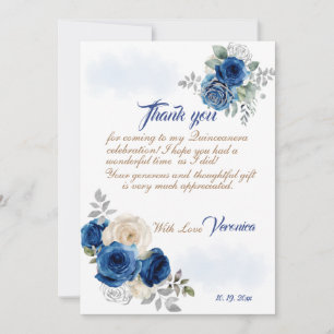 Blauwe Bloemen Prinses Meisje Verjaardagsfeestje Bedankkaart