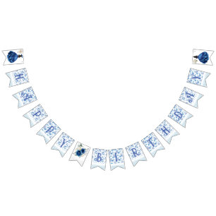 Blauwe Bloemen Prinses Meisje Verjaardagsfeestje Vlaggetjes