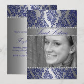 Blauwe Bloemen Print Foto Sweet 16 Verjaardag uitn Kaart (Voorkant / Achterkant)