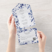 Blauwe Bloemen QR Code All In One Uitnodiging (Afscheurbaar)