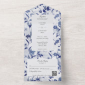 Blauwe Bloemen QR Code All In One Uitnodiging (Binnen)