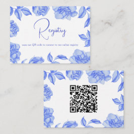 Blauwe Bloemen - QR Code Bruiloftfeest Cadeau Regi Informatiekaartje