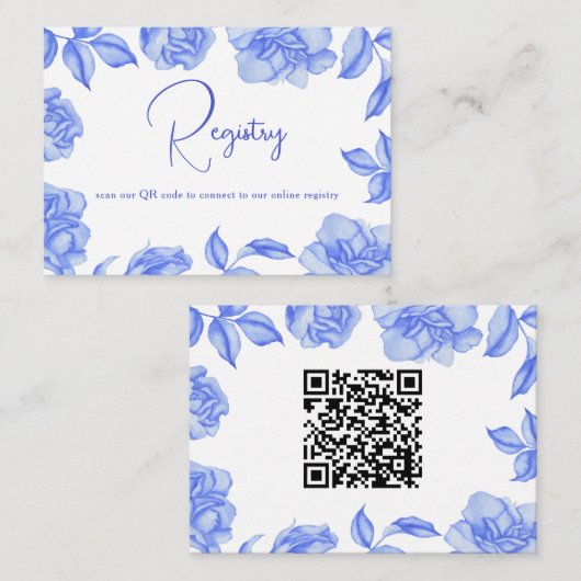 Blauwe Bloemen - QR Code Bruiloftfeest Cadeau Regi Informatiekaartje (Voorkant / Achterkant)
