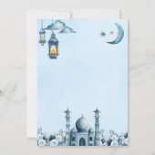 Blauwe Bloemen Ramadan Islam Eid Iftar Diner Kaart (Achterkant)