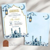 Blauwe Bloemen Ramadan Islam Eid Iftar Diner Kaart