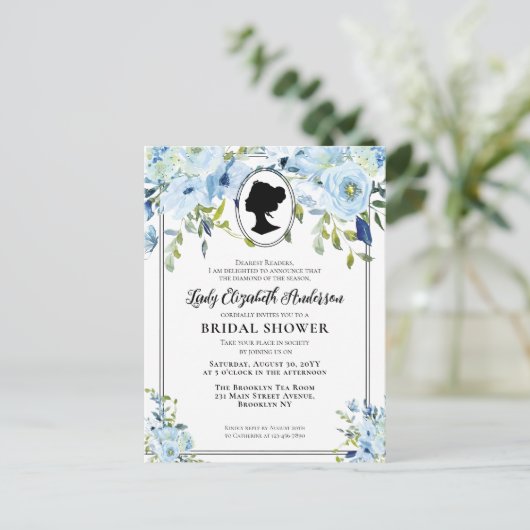  Blauwe Bloemen Regency Era Vrijgezellenfeest Briefkaart (Staand voorkant)