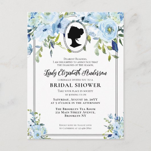 Blauwe Bloemen Regency Era Vrijgezellenfeest Briefkaart (Voorkant)