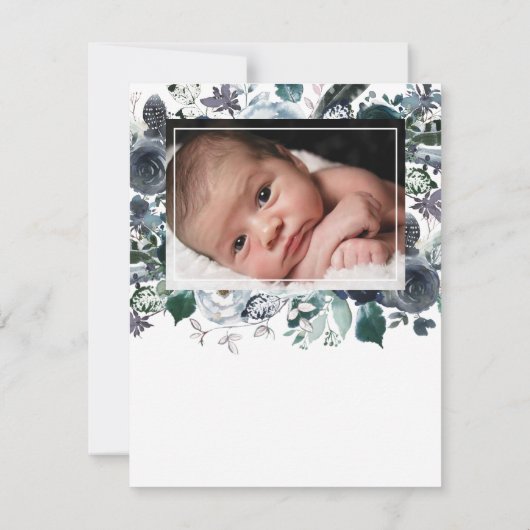 Blauwe Bloemen Religieuze Kruis Foto Bedankkaart (Achterkant)