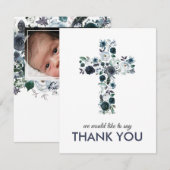 Blauwe Bloemen Religieuze Kruis Foto Bedankkaart (Voorkant / Achterkant)