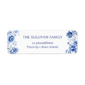 Blauwe bloemen retour adreslabel etiket (Voorkant)