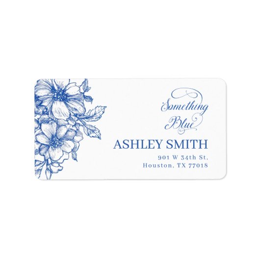 Blauwe bloemen retouradreslabels etiket (Voorkant)