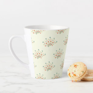 Blauwe bloemen, rode bloemen, patroon van bloemen latte mok