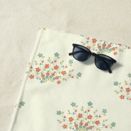 Blauwe bloemen, rode bloemen, patroon van bloemen strandlaken