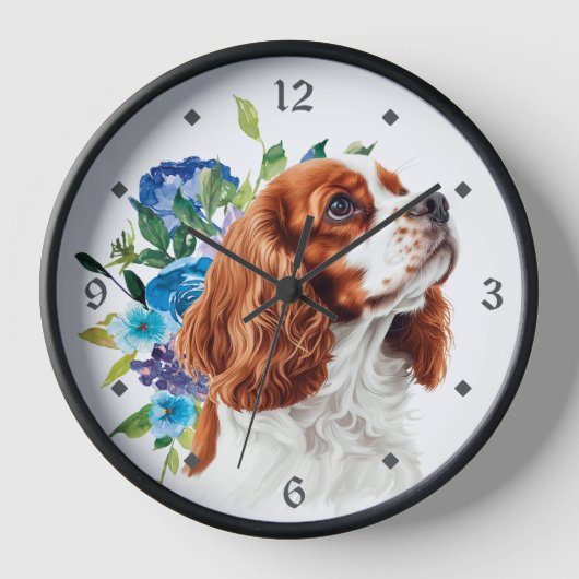 Blauwe Bloemen Rode Cavalier King Charles Spaniel  (Voorkant)