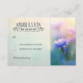 blauwe bloemen romantische trouwe bruiloft RSVP Kaartje