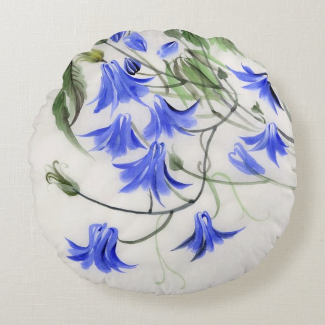 Blauwe bloemen rond kussen (Voorkant)
