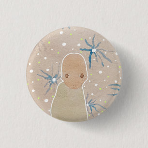 Blauwe bloemen ronde button 3,2 cm