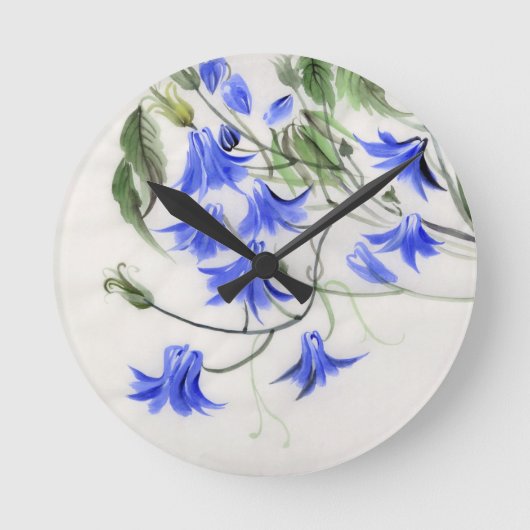 Blauwe bloemen ronde klok (Voorkant)