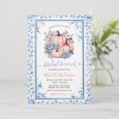 Blauwe Bloemen Roze Pompoen Chinoiserie Bruids Bru Kaart (Staand voorkant)