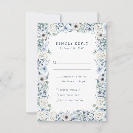 Blauwe Bloemen RSVP Kaart (Voorkant)