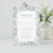 Blauwe Bloemen RSVP Kaart (Staand voorkant)