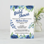 Blauwe Bloemen Rustieke Bruids Douche Uitnodiginge Kaart (Staand voorkant)