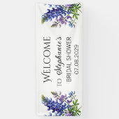 Blauwe Bloemen Rustieke Bruiloft Feest Spandoek (Verticaal)