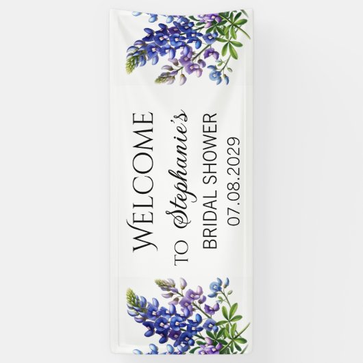 Blauwe Bloemen Rustieke Bruiloft Feest Spandoek (Verticaal)