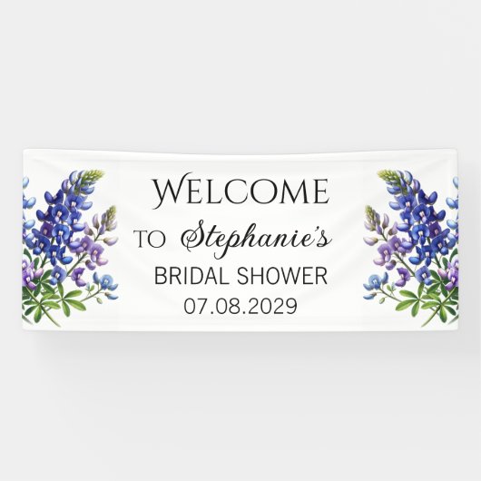 Blauwe Bloemen Rustieke Bruiloft Feest Spandoek (Horizontaal)