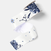 Blauwe bloemen satijnen lint (Achterkant)