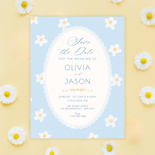 Blauwe bloemen save the date