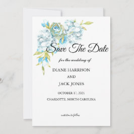 Blauwe Bloemen Save The Date Trouw Kaart