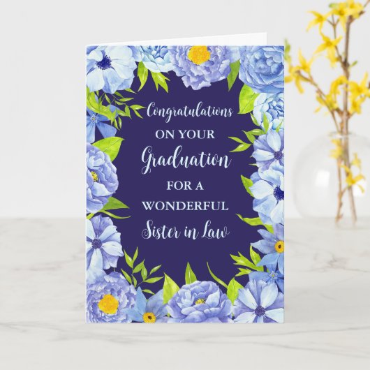 Blauwe Bloemen Schoonzus Afstuderen Kaart (Gele Bloem)