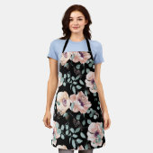 Blauwe bloemen schort (Gedragen)