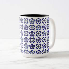 Blauwe bloemen sereniteit tweekleurige koffiemok