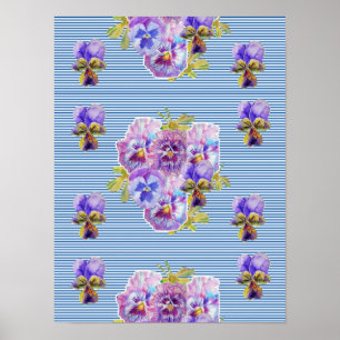 Blauwe bloemen Shabby Chic Poster