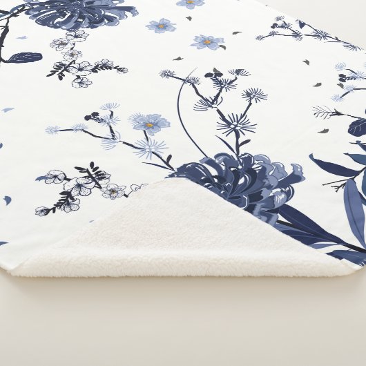Blauwe bloemen sherpa deken (3/4)