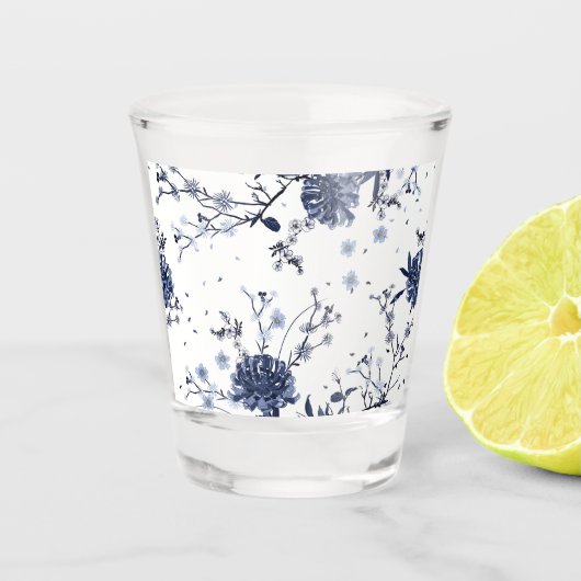 Blauwe bloemen shot glas (Voorkant)