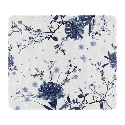 Blauwe bloemen snijplank (Voorkant)