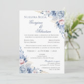 Blauwe Bloemen Spaanse bruiloft uitnodiging (Staand voorkant)