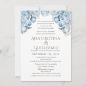 Blauwe Bloemen Spaanse bruiloft uitnodiging (Voorkant)