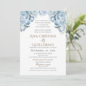 Blauwe Bloemen Spaanse bruiloft uitnodiging (Staand voorkant)