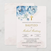 Blauwe bloemen Spaanse doop uitnodiging (Voorkant / Achterkant)