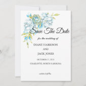 Blauwe bloemen sparen de Datum Weddenschap Kaart (Voorkant)