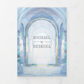 Blauwe Bloemen Sprookjeskasteel Alles in één bruil Drieluik Uitnodiging (Cover)