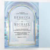 Blauwe Bloemen Sprookjeskasteel Alles in één bruil Drieluik Uitnodiging (Binnenzijde eerst)