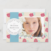 Blauwe Bloemen Stempel & Lint Foto Afstuderen Kaart (Voorkant)