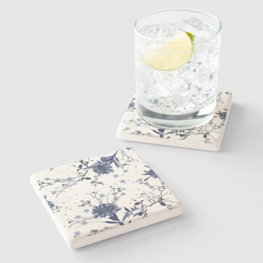 Blauwe bloemen stenen onderzetter (Zijkant)